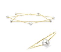 Gold Plated Silver Anklets With Pearls ANK-202-GP